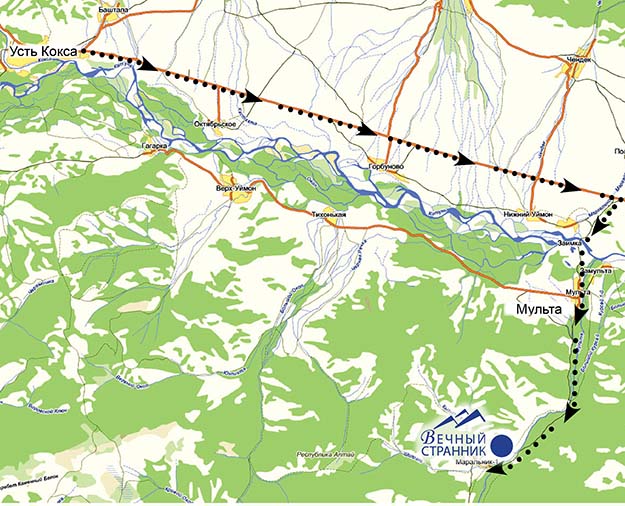 Схема проезда Усть-Кокса - база Вечный странник